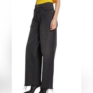 MOTHER Women's wide leg Jeans Black gray size 26 the fun dip puddle slice fray